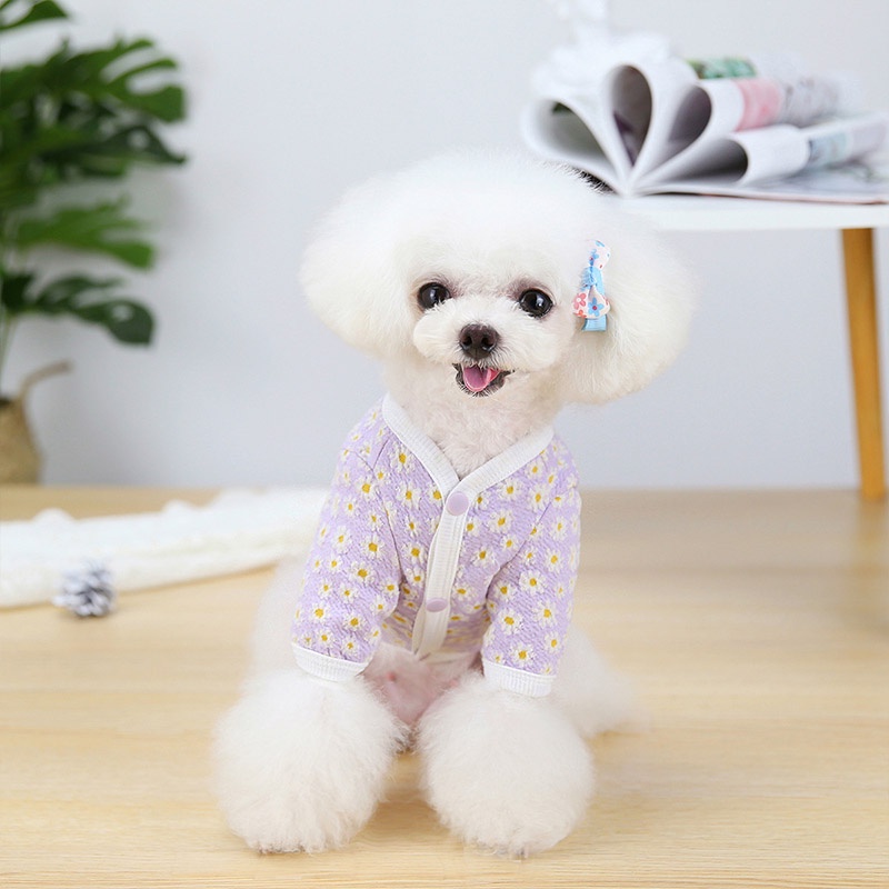 Áo Khoác Len Họa Tiết Hoa Cúc Thời Trang Thu Đông Cho Thú Cưng