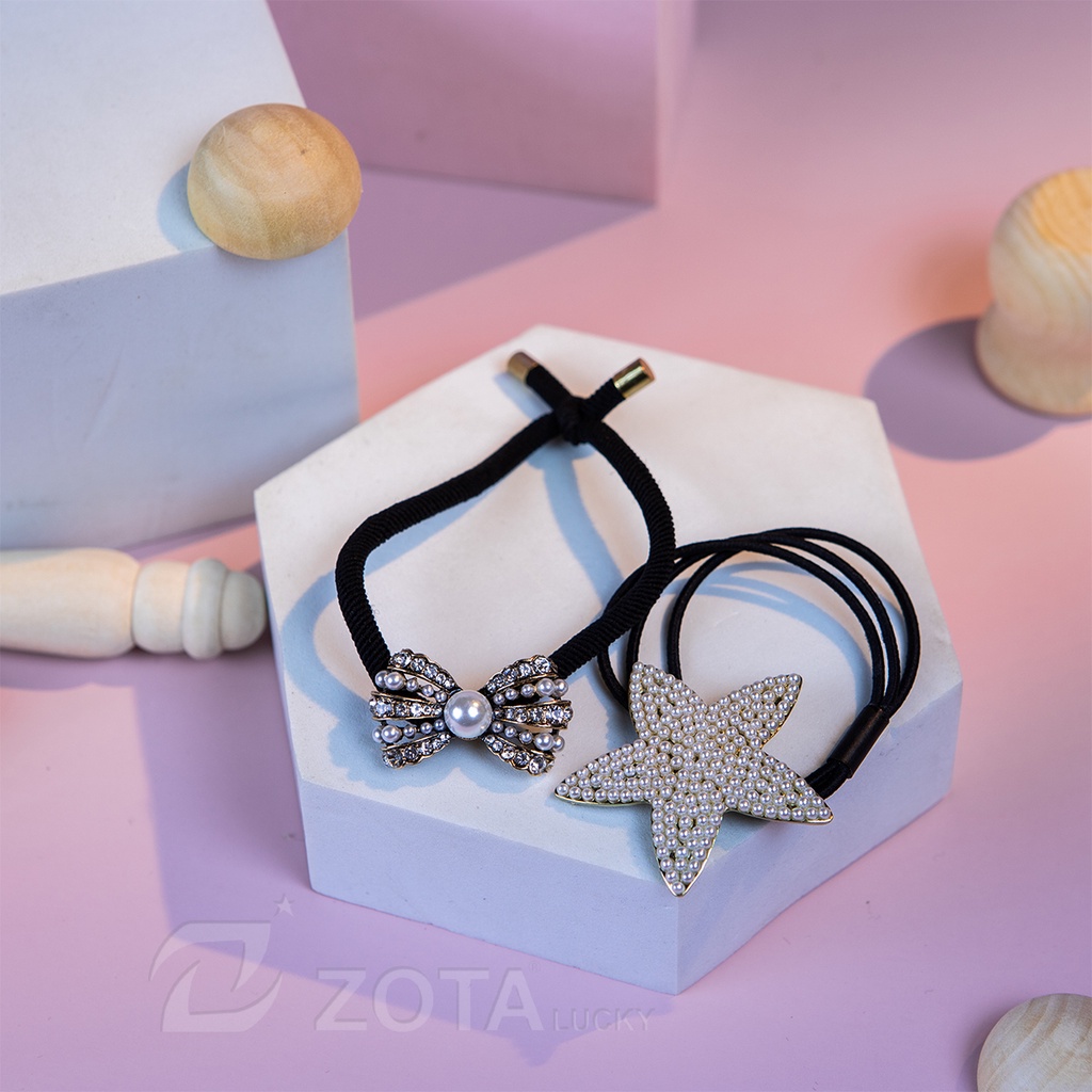 Dây buộc tóc sao nơ đính trai ZOTA LUCKY D79 thun cột tóc nữ thời trang xinh xắn cho bạn gái