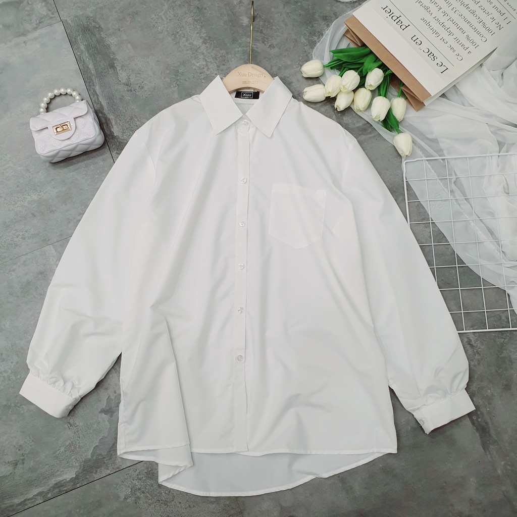 Áo sơ mi nữ dài tay TRƠN Basic Unisex Dáng Rộng Oversize, Áo Nữ form rộng Xuu Design SMK16