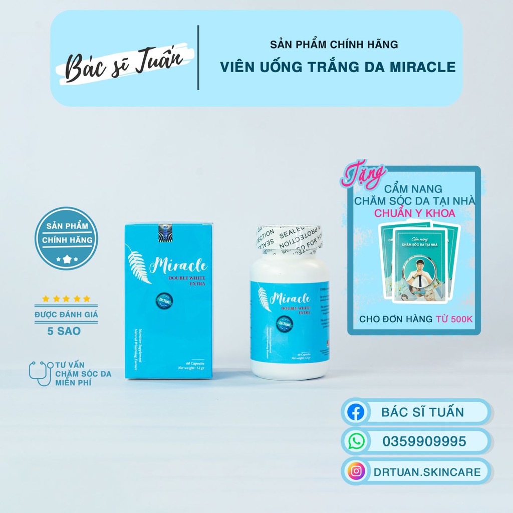Viên Uống Trắng Da, Chống Nắng, Giảm Thâm Sạm Nám, Chống Lão Hóa – MIRACLE hộp 60 viên [CHÍNH HÃNG]