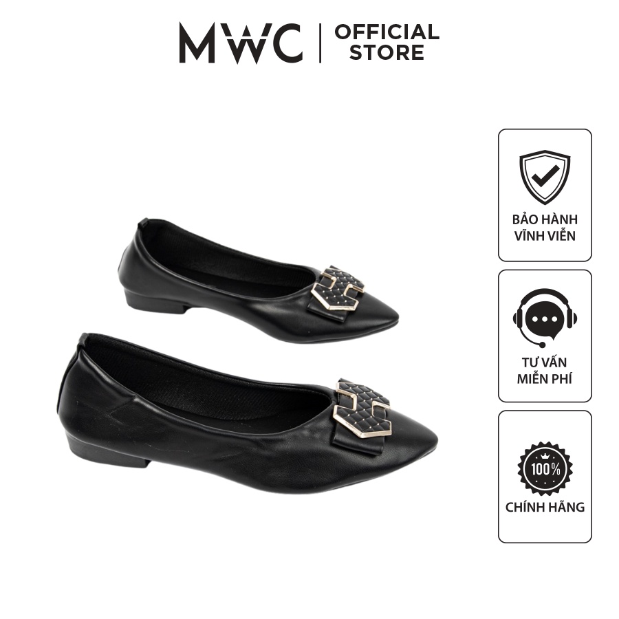 Giày MWC 2213 - Giày Búp Bê Đế Bệt, Búp Bê Phối Khoá, Búp Bê Mũi Nhọn, Búp Bê Sang Trọng, Giày Búp Bê Da, Búp Bê Nơ