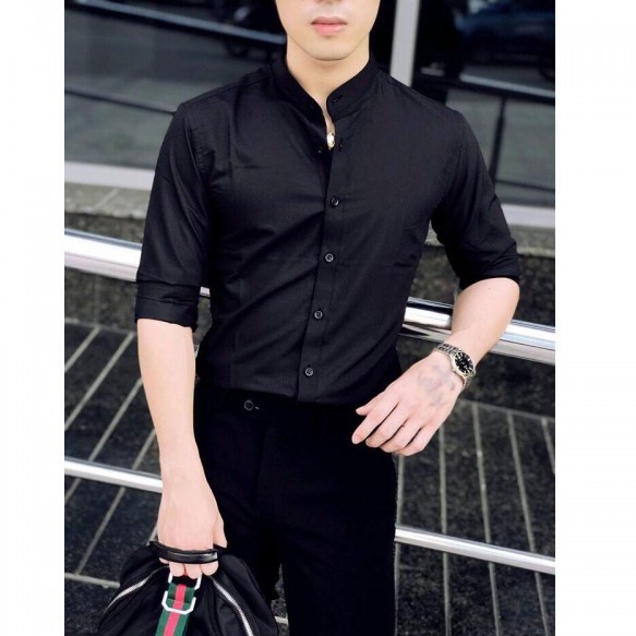 Áo sơ mi nam dài tay Cổ Tàu Lụa Thái loại tốt không nhăn, Sơ mi nam trơn giá rẻ,