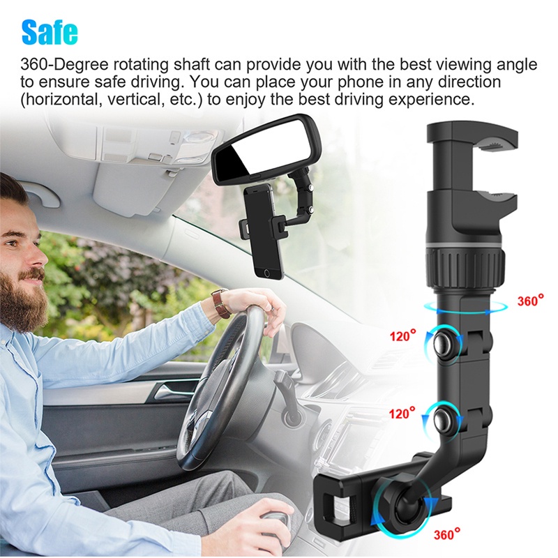 Giá đỡ kẹp điện thoại SEAMETAL xoay 360 ° tự động gắn gương chiếu hậu tựa đầu phụ kiện dành cho xe hơi