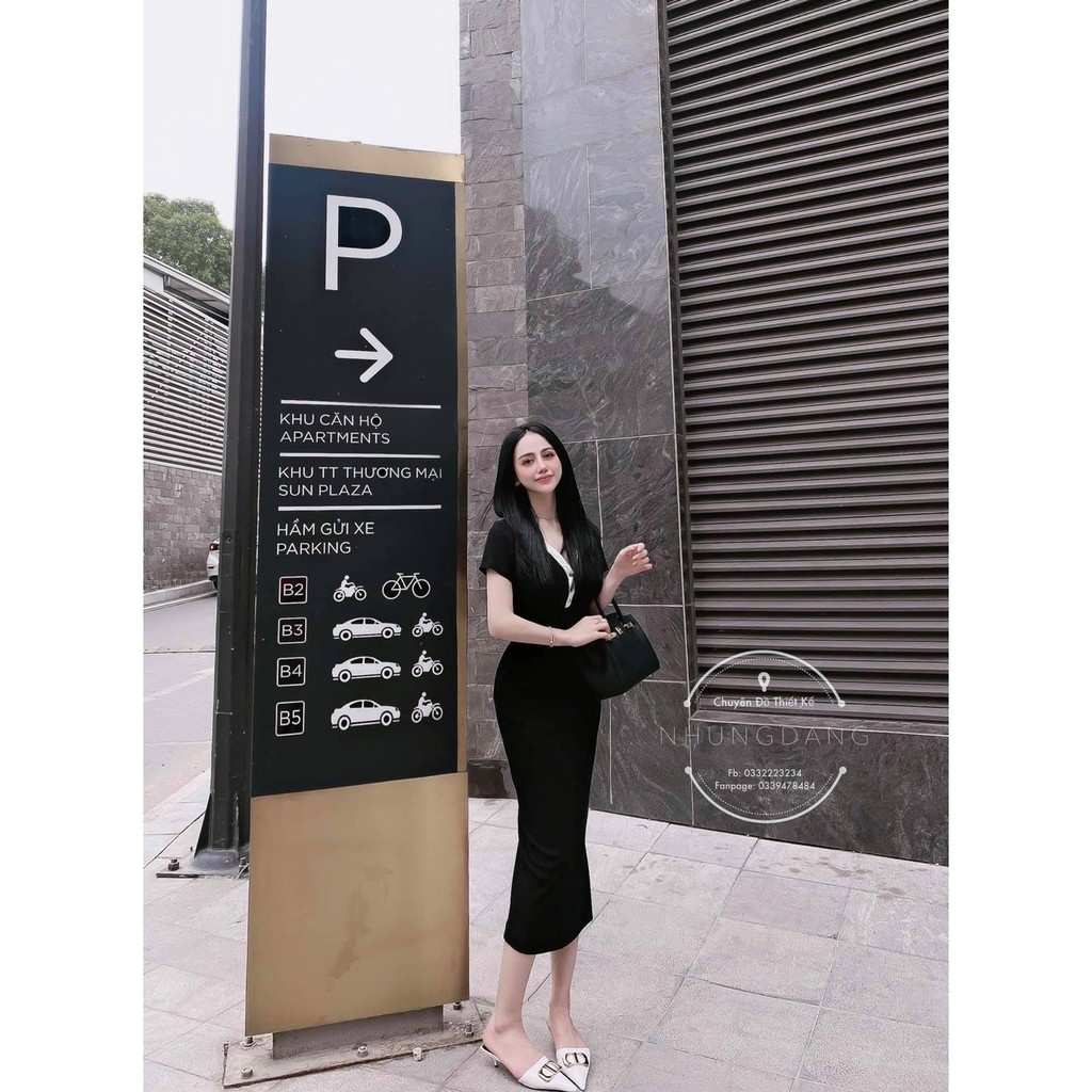Váy Body Thun Tăm Cổ V Dáng Dài - Váy Đầm Thun Gân Cao Cấp