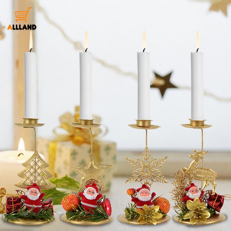 Giá Đỡ Nến Hình Ông Già Noel / Bông Tuyết / Ngôi Sao Bằng Sắt Để Bàn Trang Trí Giáng Sinh