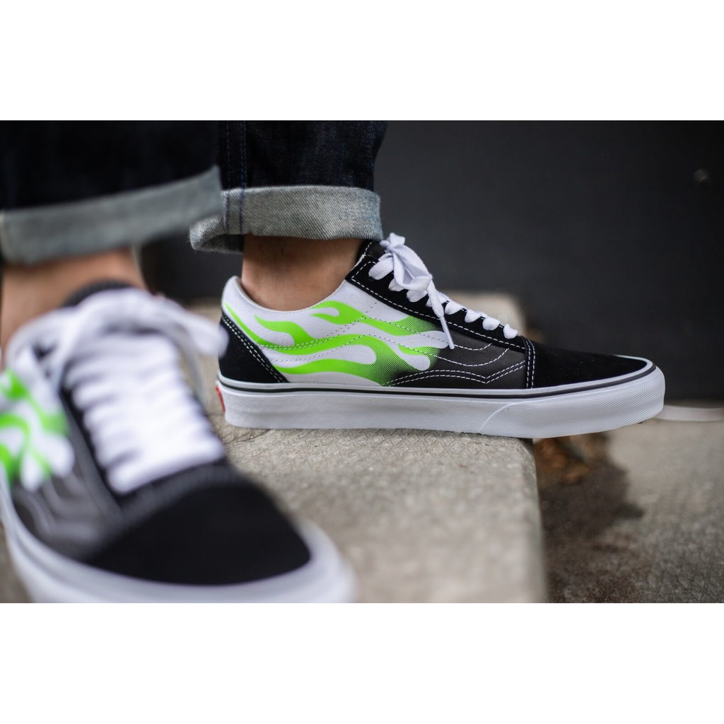 Giày Vans Chính Hãng Old Skool Green Flame Black / True White