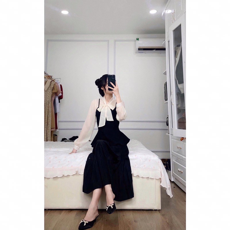 SÉT ÁO NƯ YẾM MIX CHÂN VÁY XẾP LY DÀI