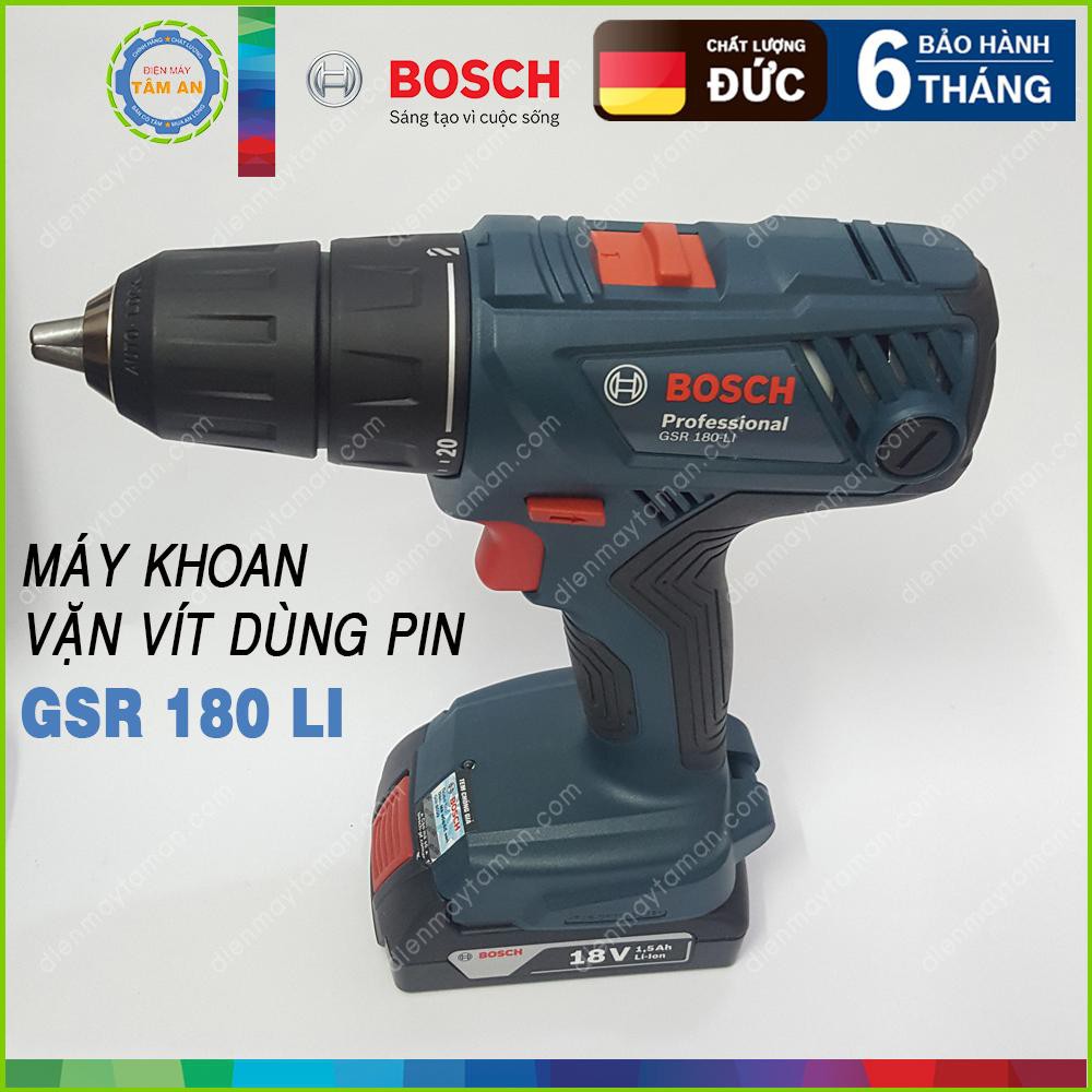 Máy khoan vặn Vít dùng PIN Bosch GSR 180 LI tặng kèm bộ mũi khoan, đầu vít