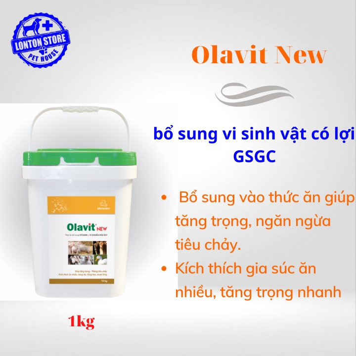 VEMEDIM Olavit New - Thức ăn bổ sung hỗ trợ ăn, ngủ trên heo, gà, bê, nghé, gói 1kg - Lonton store