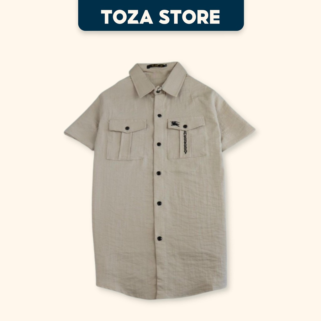 Áo sơ mi nam cộc tay thêu chữ chất liệu đũi thoáng mát TOZA SM02