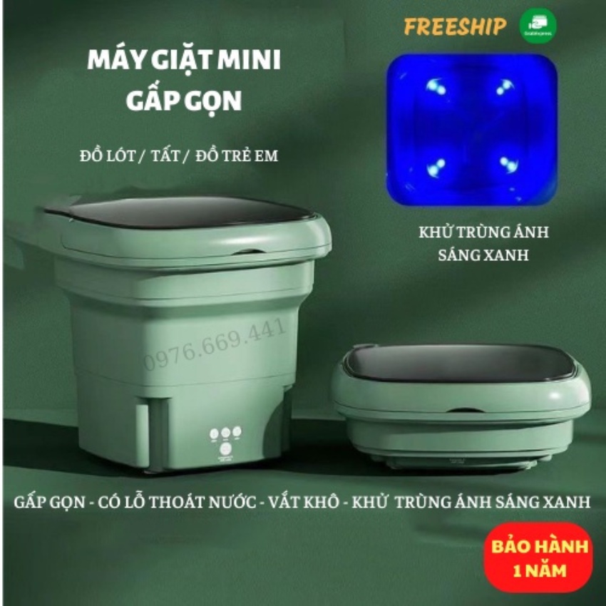Máy Giặt Mini Gấp Gọn Vắt Khô Thông Minh Khử Khuẩn Bằng Ánh Sáng Xanh Không Hại Quần Áo Cho Bé No9x