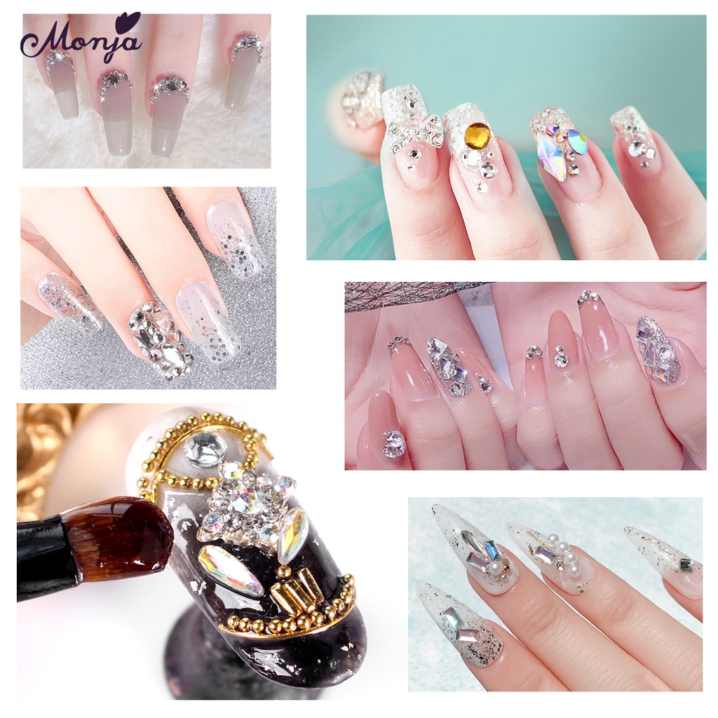 MONJA Bộ phụ kiện đính đá trang trí móng nghệ thuật gồm 3 món