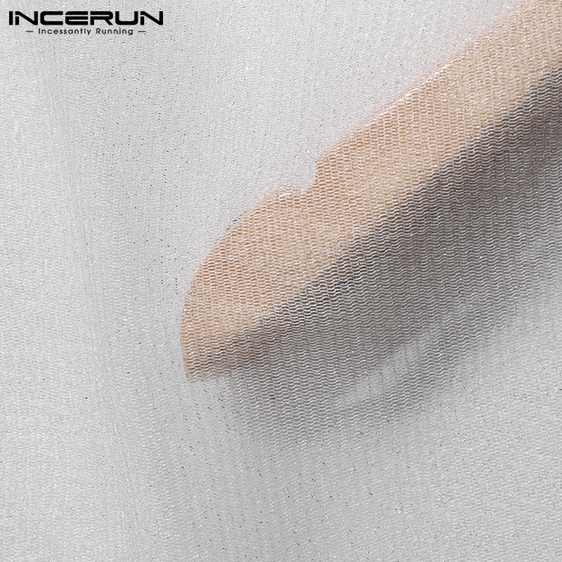 Áo thun INCERUN tay dài phối lưới xuyên thấu màu sắc đơn giản dành cho nam