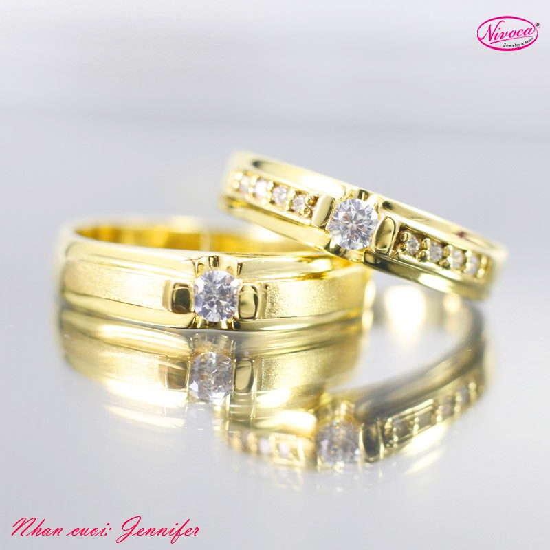 Nhẫn cặp Jennifer, nhẫn đôi Bạc Ý S950 xi mạ vàng 18k