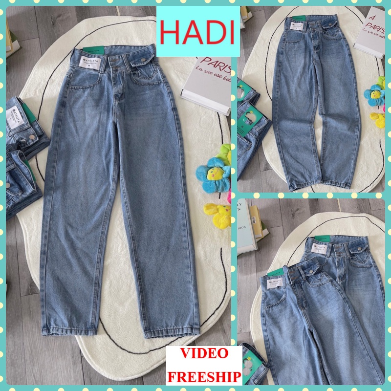 [VIDEO+FREESHIP ] QUẦN BAGGY JEANS NỮ LƯNG CAO LAI CUỐN 2 NÚT TÚI NẮP ĐẬY KÈM MẠC TRẮNG MÀU XANH MỀM MỊN XỊN SÒ HADI