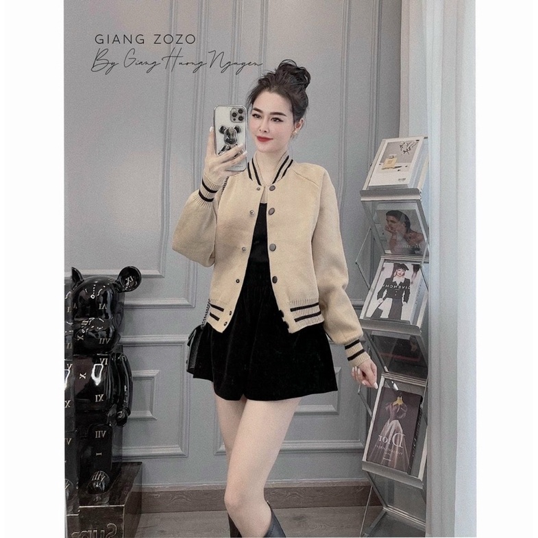 Áo khoác len ép bomber khuy đen chuẩn TT