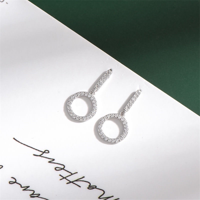 bông tai đính đá zircon dễ thương, khuyên tai tròn nhỏ nhắn phong cách hàn quốc