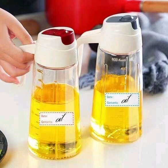 Bình Rót Dầu Ăn Thủy Tinh 630ml Nắp Mở Thông Minh, Chia Vạch, Tay Cầm Tiện Lợi Trong Nhà Bếp