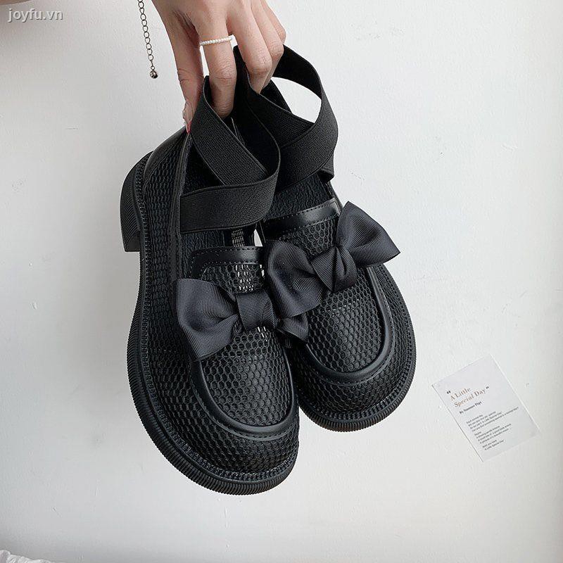 2021 spring and summer new bowknot breathable mesh English style small leather shoes Mary Jane single jk