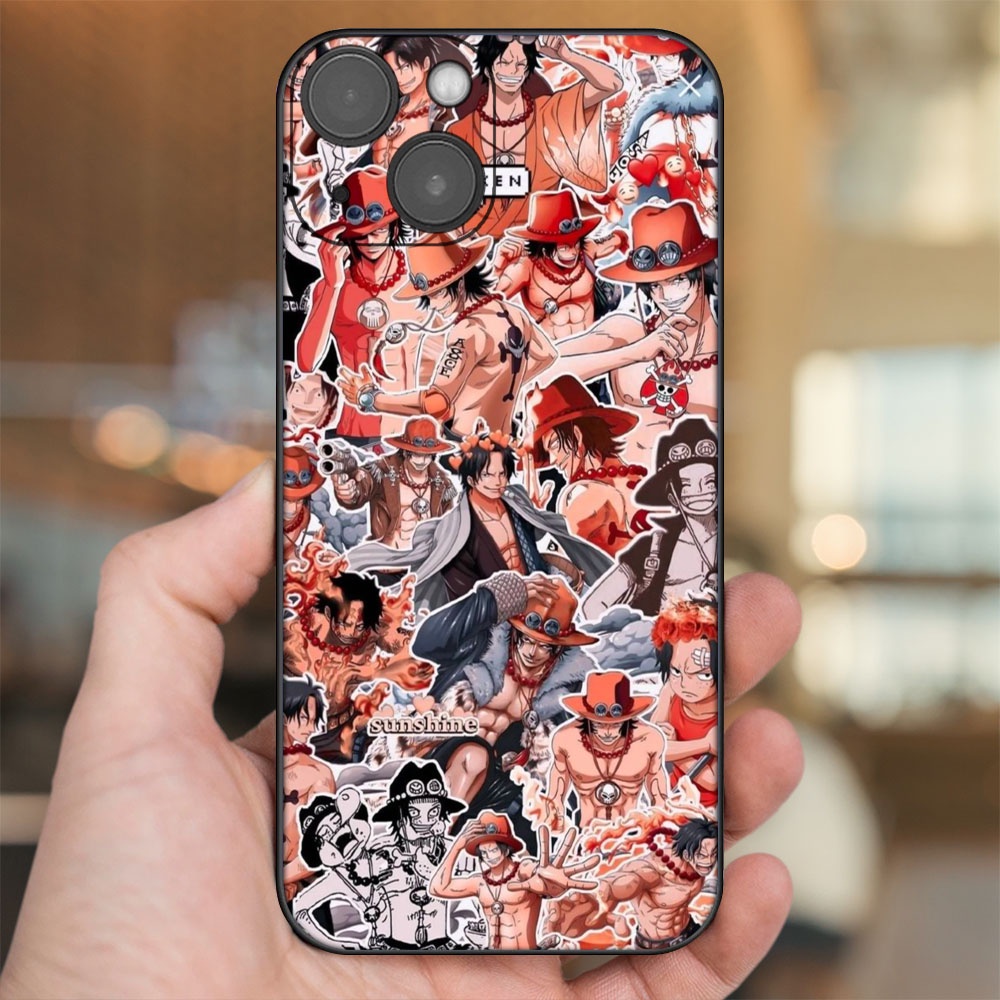 Ốp lưng iPhone 14 dẻo đen cạnh vuông in hình Ace One Piece