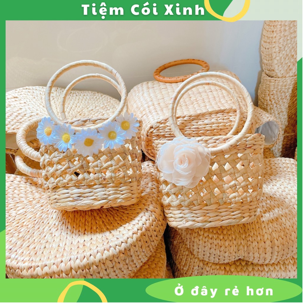Giỏ Túi Lục Bình Mini Hoa Cúc Làm Thủ Công Dễ Thương Dùng Được Cho Bạn Nữ Hay Bé Gái Chụp Ảnh Vintage