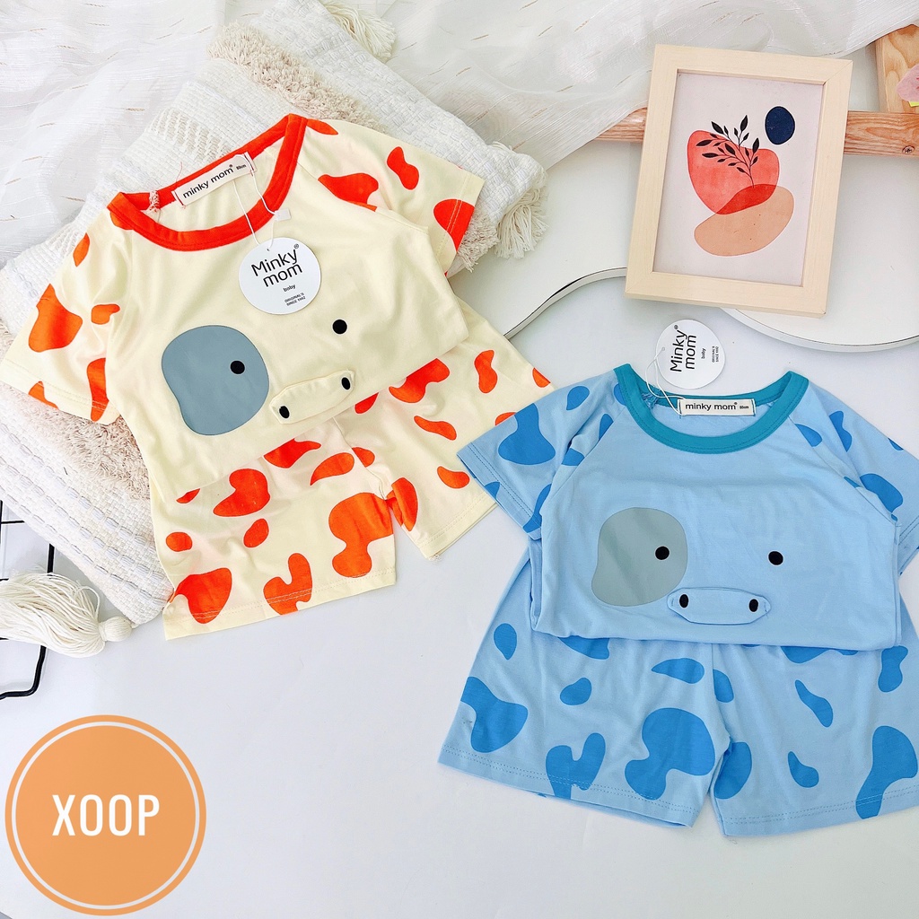 Bộ cộc tay thun lạnh hàng minky mom họa tiết bò sữa   shop phúc yến