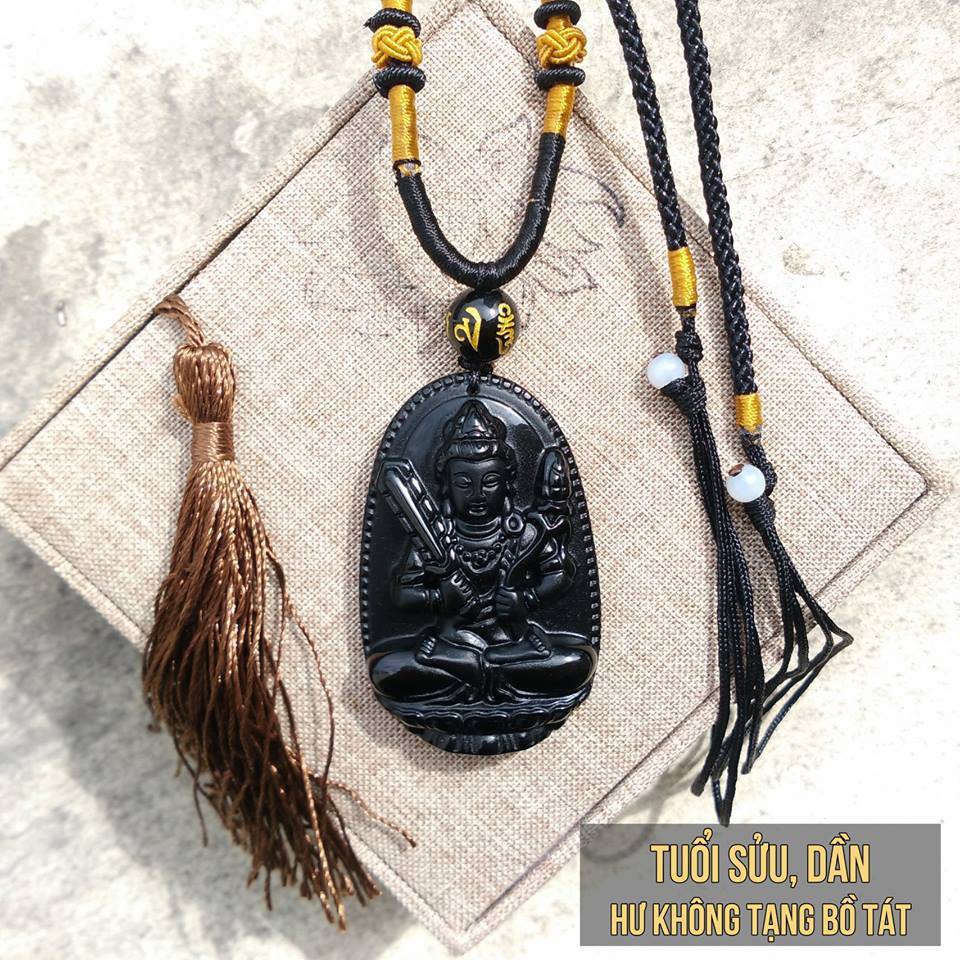 Phật Bản Mệnh Hư Không Tạng Bồ Tát Hộ Mệnh Tuổi Sửu, Dần Đá Obsidian Màu Đen