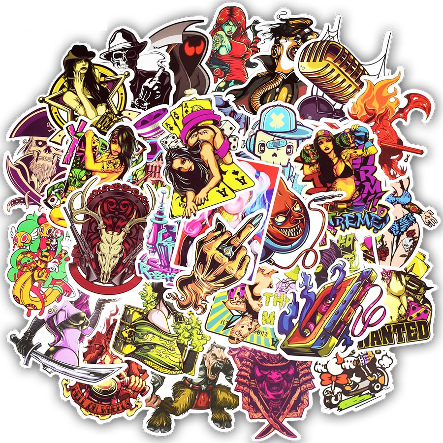 Set 50 sticker dán trang trí phong cách rock kinh dị cá tính