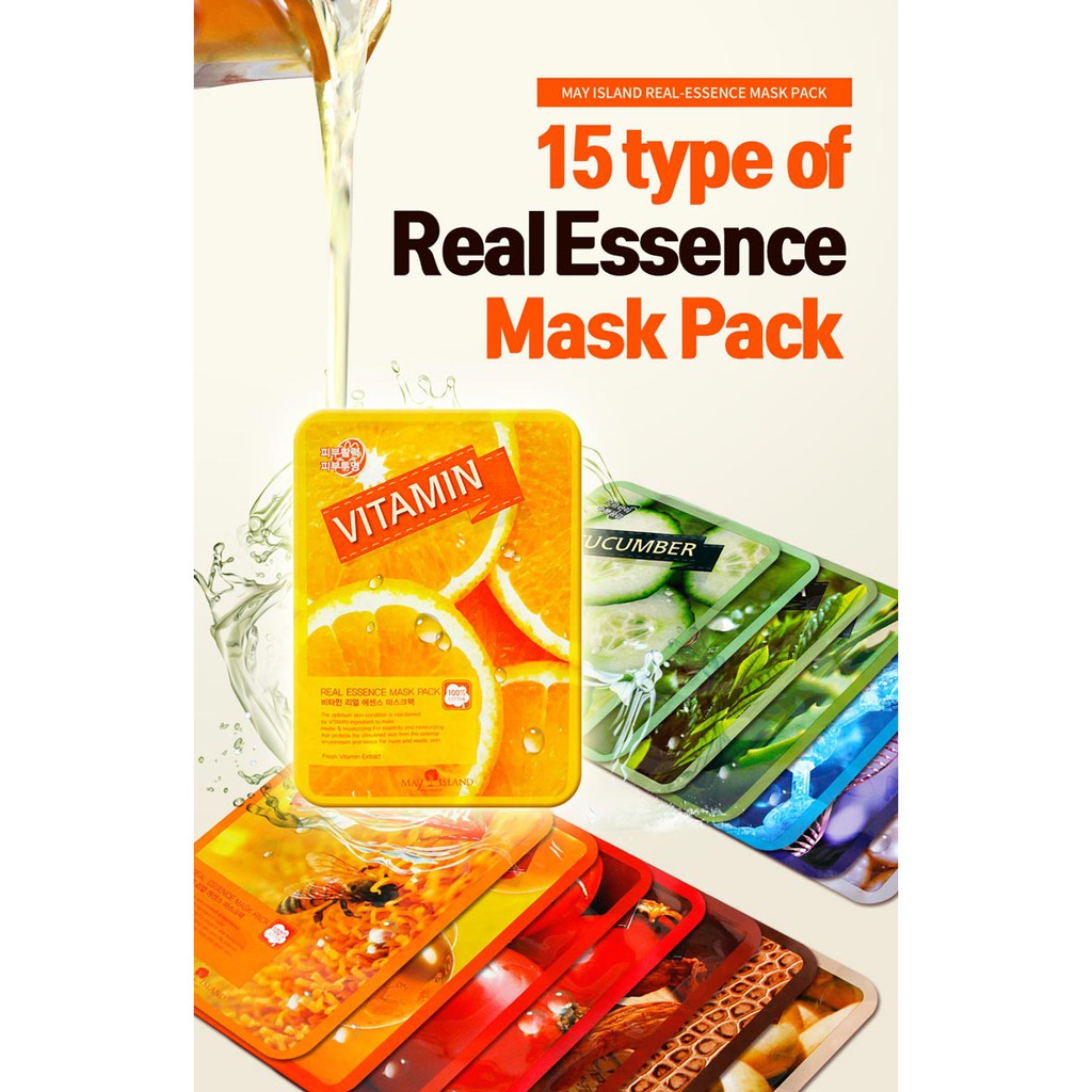 Mặt Nạ May Island Tinh Chất Vitamin Làm Sáng Da 25ml Real Essence Mask Pack #Vitamin #8