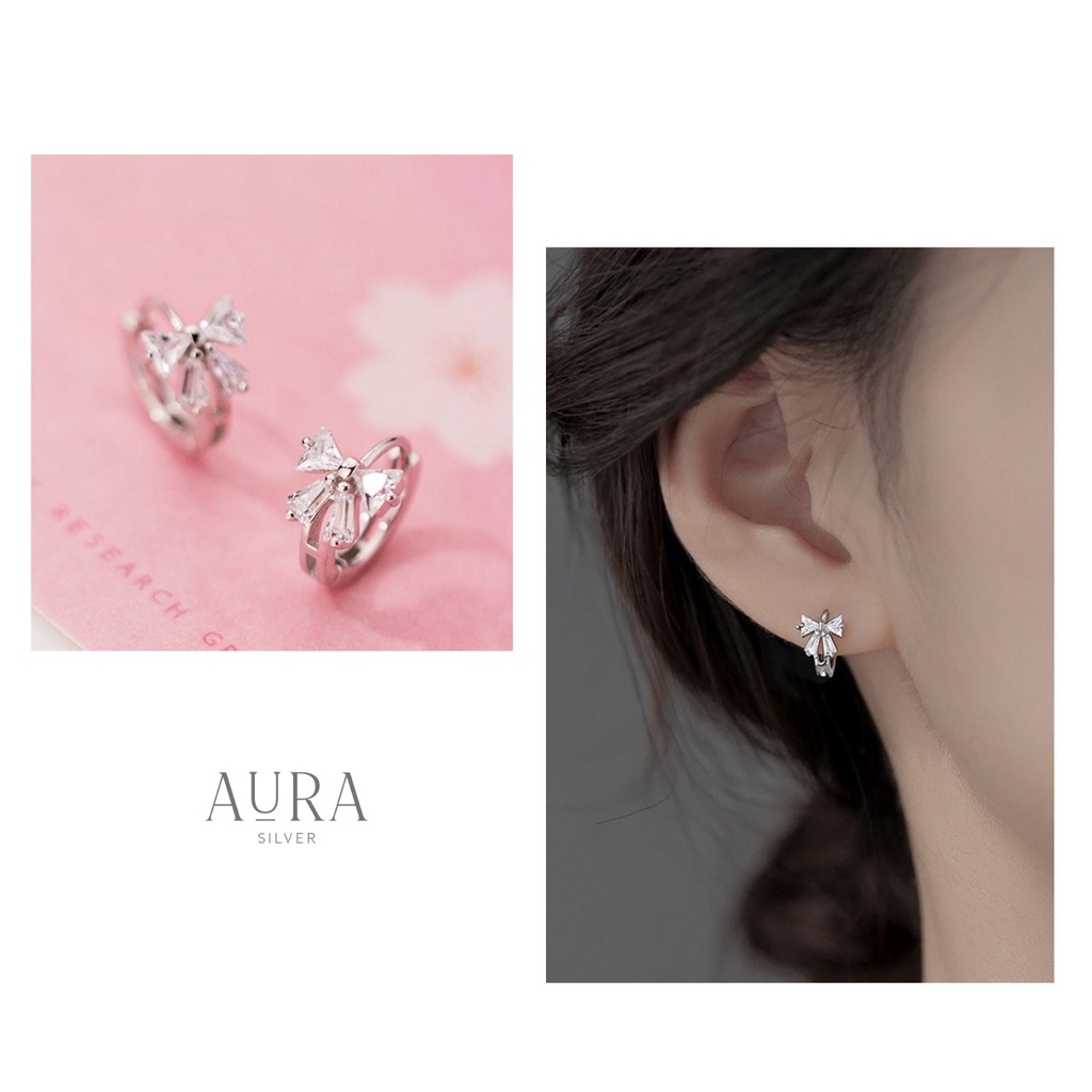Khuyên tai bạc nữ không gỉ kiểu dáng nơ đá-KT49-AURASILVER