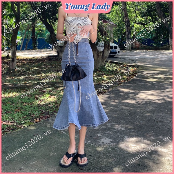 Chân váy jean Đuôi Cá Lưng Cao Thời Trang Cho Nữ