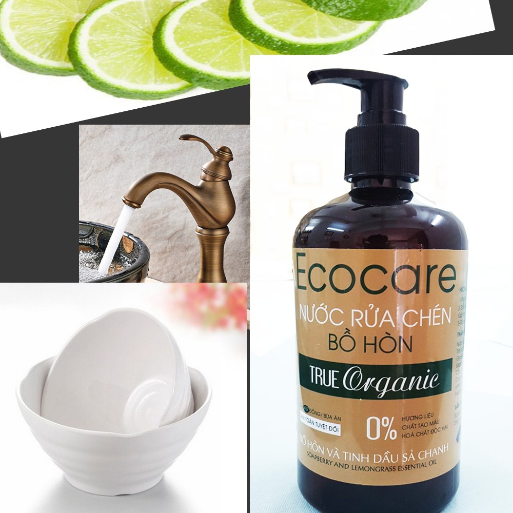 Ecocare-Nước rửa chén hữu cơ tinh dầu Bồ Hòn hương Sả Chanh 500ML