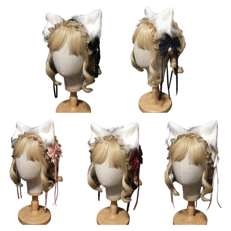 Băng Đô Tai Mèo Phối Ren Và Ruy Băng Phong Cách Lolita Nhật Bản