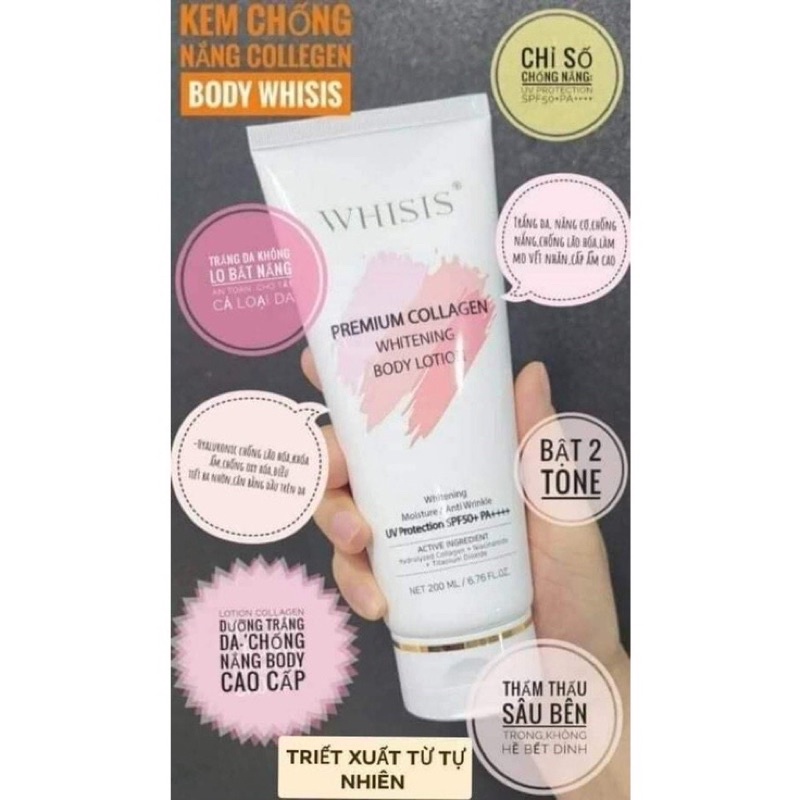 Kem Dưỡng Thể Trắng Da Nâng Tone Chống Nắng Whisis Premium Collagen Whitening Body 200ml