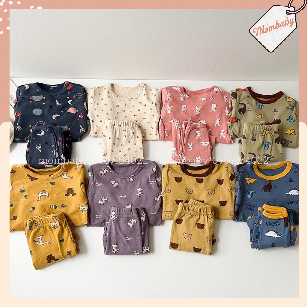 Bộ Dài Tay Cotton Co Dãn Họa Tiết Xinh Xắn Cho Bé Trai, Bé Gái - có sẵn