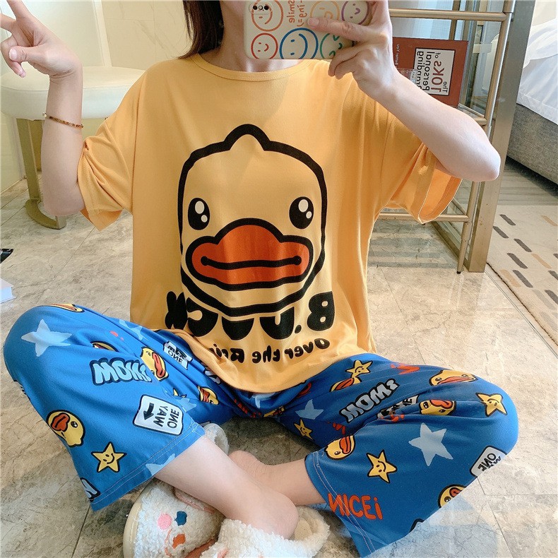 [Sẵn] Đồ bộ thun cotton quần dài, đồ mặc ở nhà Quảng Châu, pijama họa tiết hoạt hình dễ thương