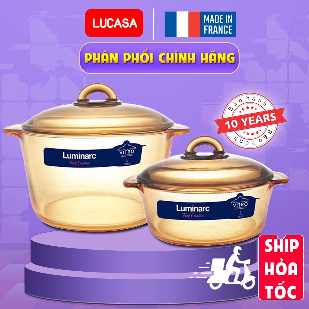 Bộ 2 Nồi Thủy Tinh Luminarc Vitro Amberline Granite 1.5L - 3L | Phân Phối Chính Hãng