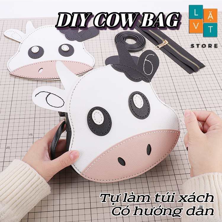 [CÓ VIDEO HƯỚNG DẪN] Túi Handmade Da Hình Con Bò - Set Nguyên Liệu Túi tự làm dễ thương - Túi DIY COW BAG