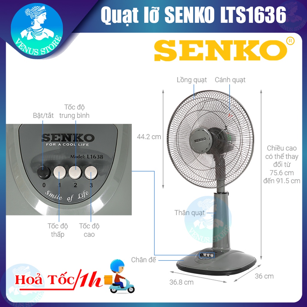 Quạt Điện Đứng Senko L1638 - Quạt cây Senko quạt lỡ LTS1636 - QUẠT SENKO B1216 Bảo Hành 24 Tháng
