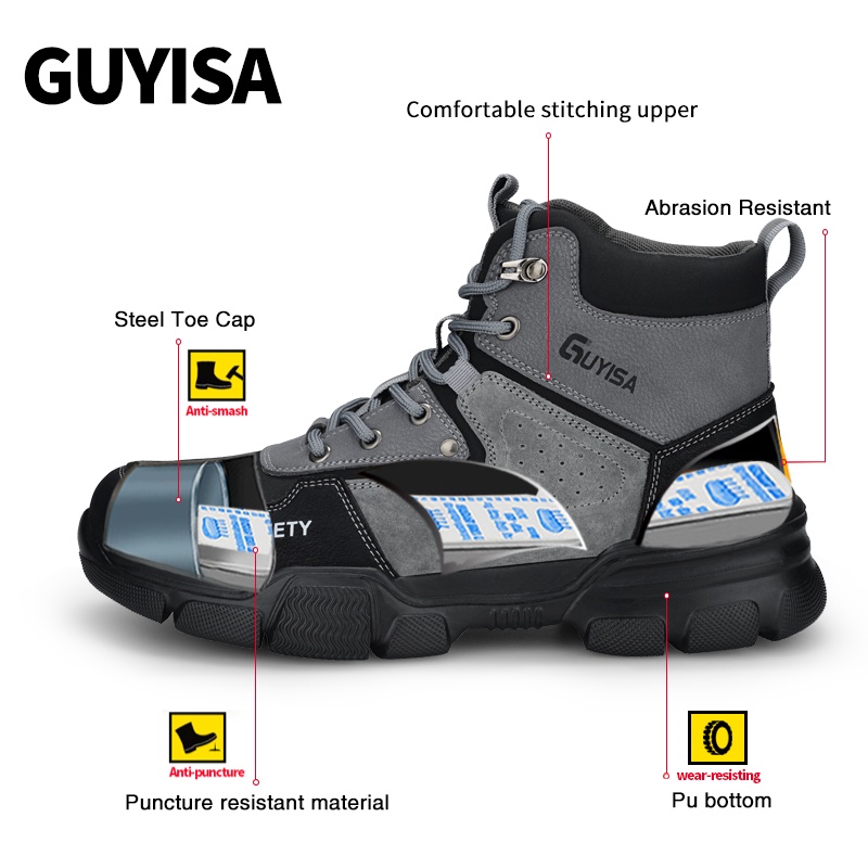 GUYISA giày bảo hộ lao động thời trang nam giày bảo hộ nam cổ cao