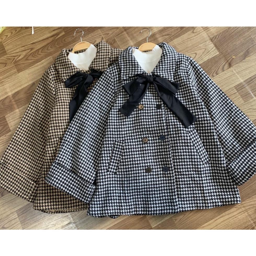 Áo khoác mùa đông A.110, Áo dạ kẻ caro đen trắng cổ đức thắt nơ đen tay rộng tiểu thư | BigBuy360 - bigbuy360.vn
