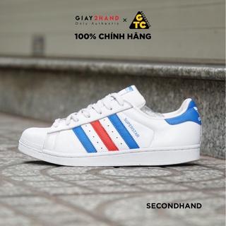 [2hand] Giày Thể Thao SUPERSTAR WHITE RED BLUE BB2246 CŨ CHÍNH HÃNG