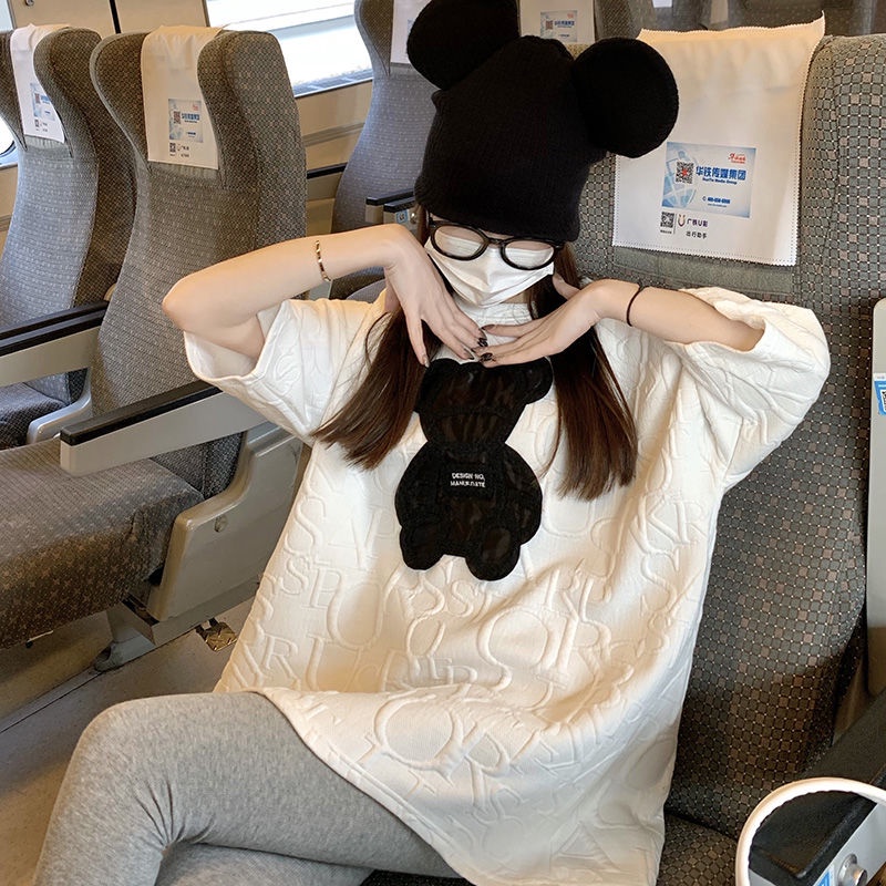 Jiashucheng Áo Thun Tay Ngắn Cổ Tròn In Hình Gấu Hoạt Hình Phong Cách Hàn Quốc Thời Trang Mùa Hè 2023 Cho Nữ