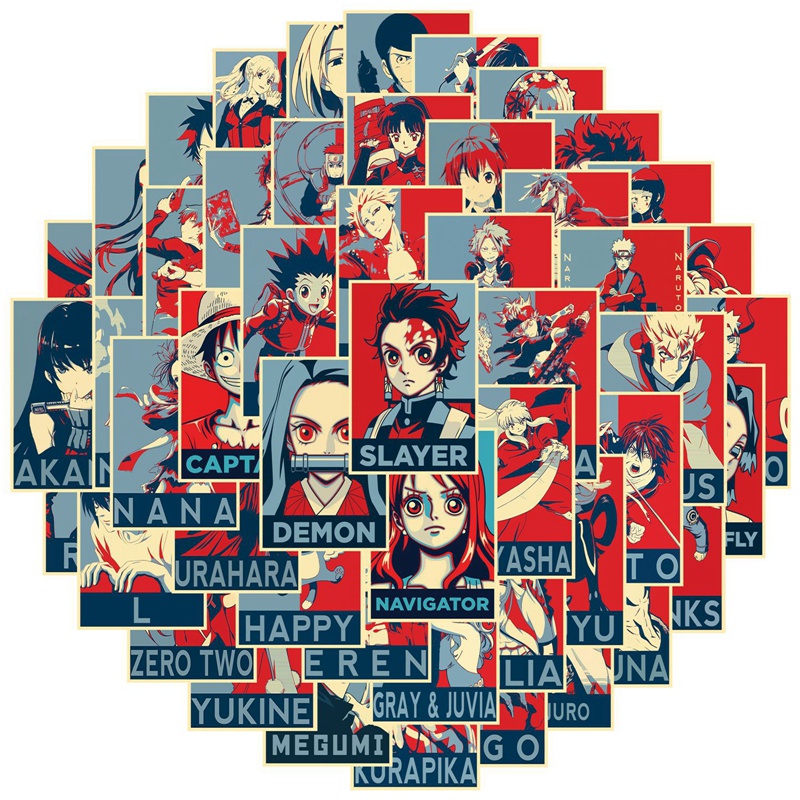 flowersqueen Set 50 miếng dán trang trí máy tính bảng/ điện thoại chống thấm nước hình nhân vật phim hoạt hình One Piece