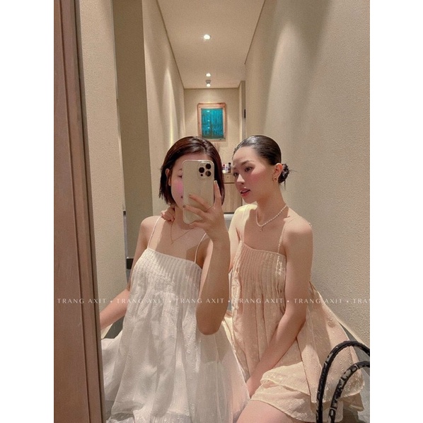Áo croptop FRESHIPSet áo hai dây xoè kèm quần giả váy mặc đi biển