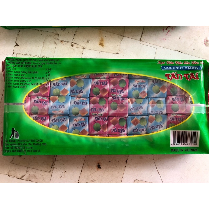 kẹo dừa Tấn Tài gói 390g 100 viên đặc sản bến tre