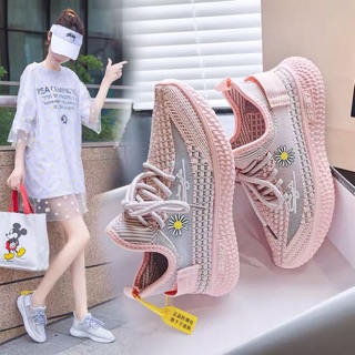 Giày thể thao nữ👄giày nữ cổ chun hoa cúc phản quang fom ôm chân siêu phẩm 2020