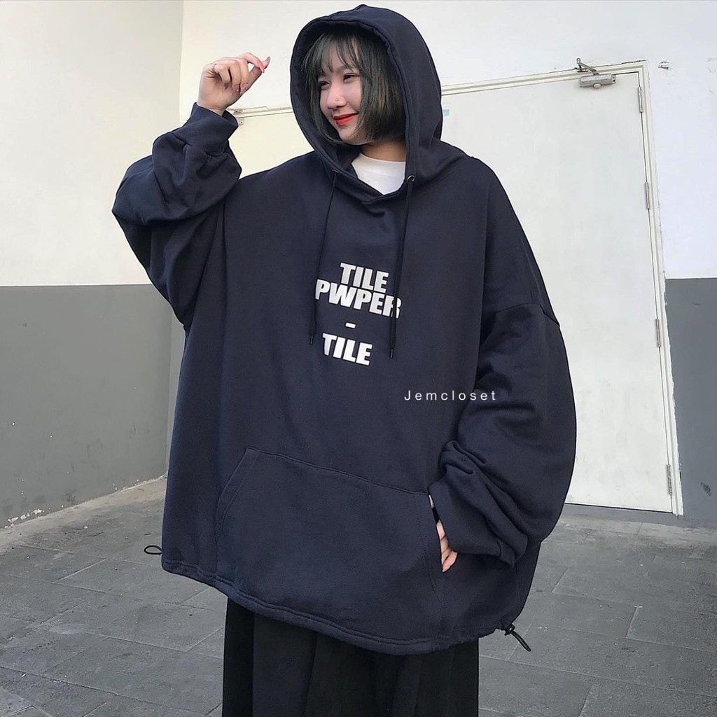 Áo hoodie nữ form rộng T I L E xanh than - 1804 ( Jem Closet )