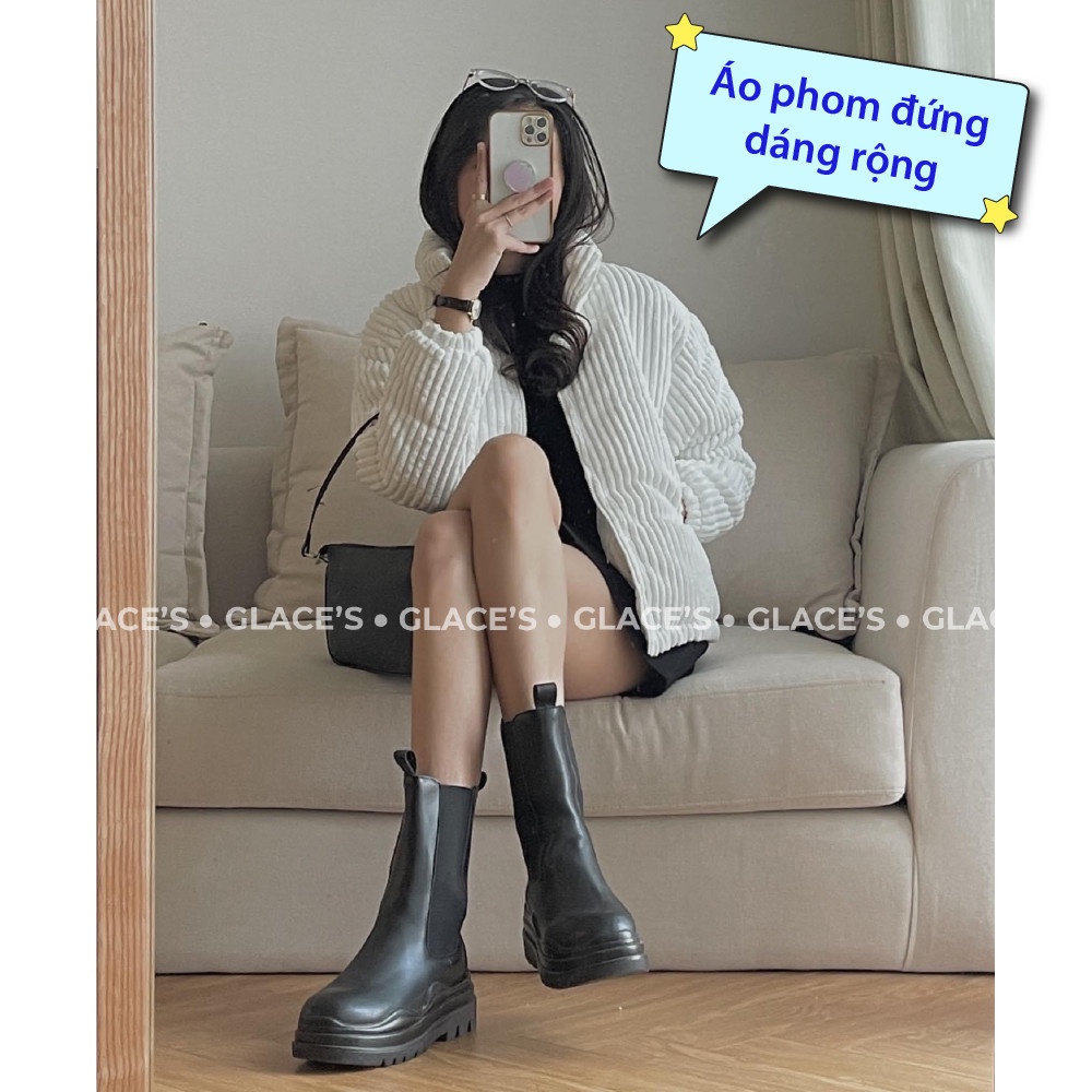 Áo khoác phao nữ ⚡FREESHIP⚡ Áo phao nhung tăm dáng ngắn phom rộng hàng Quảng Châu loại 1, siêu ấm áp