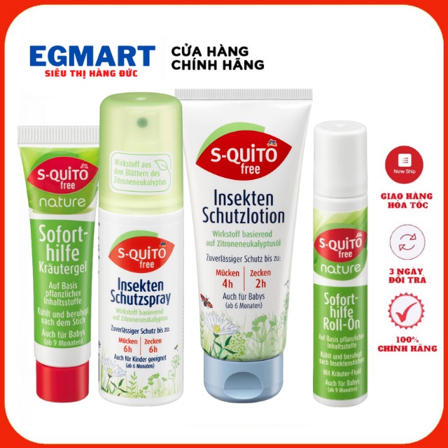 Xịt, Kem chống muỗi và côn trùng S-quito Free – Squito Đức